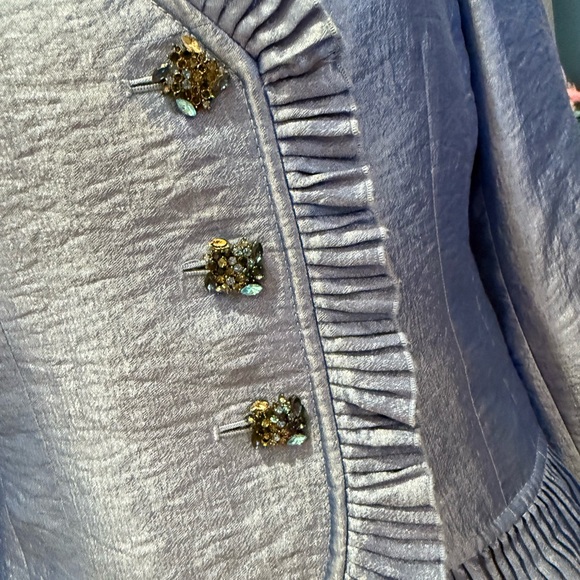 Blue Ruffled Women's Jacket Beaded Buttons & matching tank set wedding guest - Picture 2 of 8